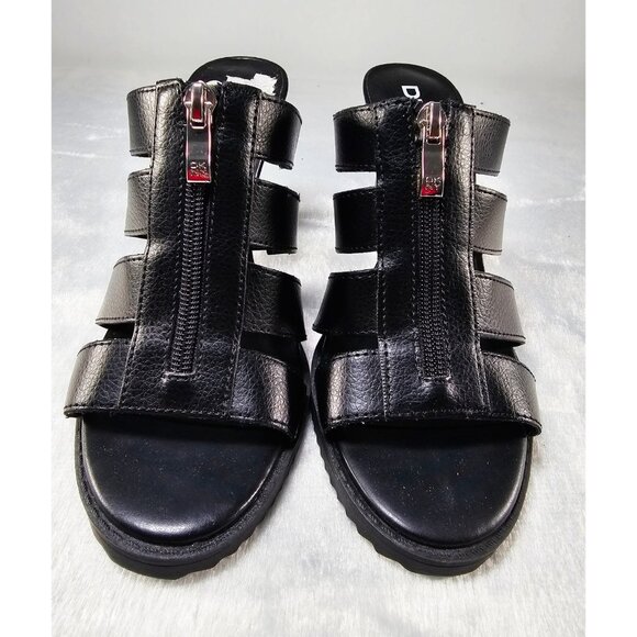 DKNY Open Toe Stiletto Zip Buckle Slip On Mules-Black-SZ 8M - Picture 1 of 8